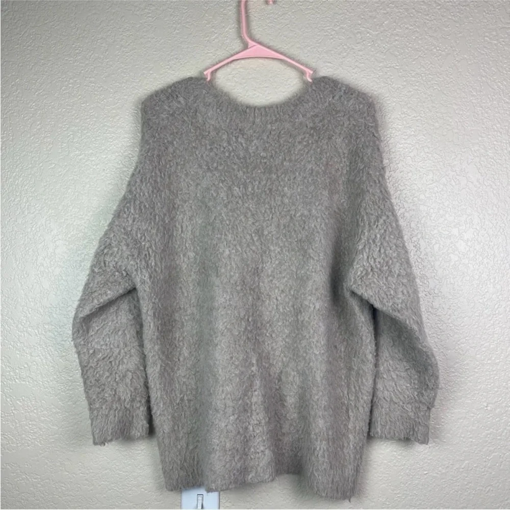 Anthropologie Simone Teddy Sweater Tan Taupe Oversized V-Neck Fuzzy Small
